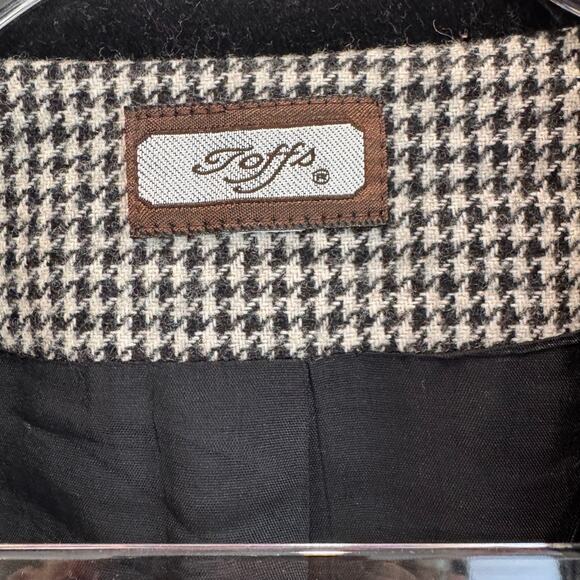 Houndstooth Blazer Wool Blend Black Velvet Collar Vintage Academia Style USA 16 - Picture 5 of 6